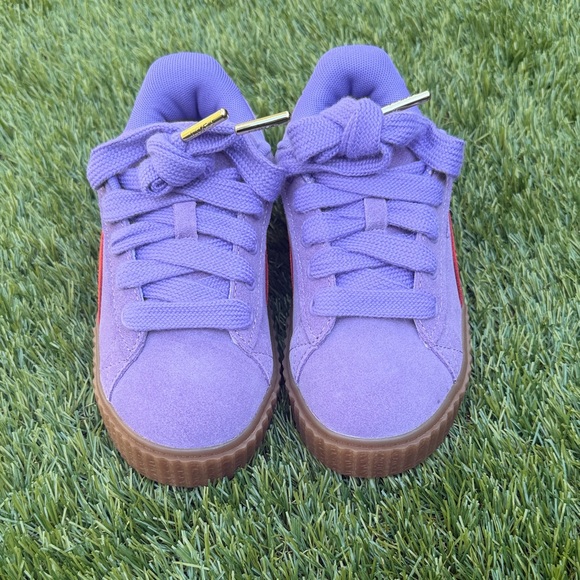 New Girls PUMA Fenty Creeper Phatty Suede Sneakers Lavender Alert/Burnt Red/Gum - Picture 2 of 8